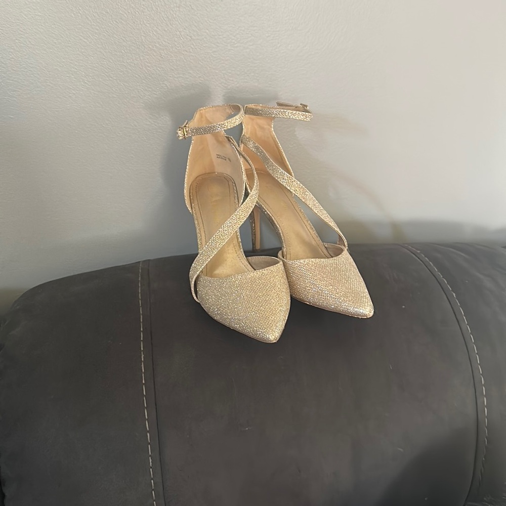 Gold heels worn once to a wedding